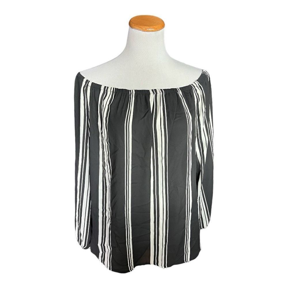 NWT Womens Daniel Rain DR2 Off Shoulder Black & White Striped Top - Sz L
